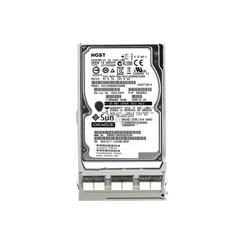7064135 SUN ORACLE HARD DRIVE 600GB 10K 6G 2.5 SAS 7045228, HUC109060CSS600